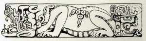 Fig.10 Earth monster with two heads. The one on the right holds the corn god in its mouth. After Spinden 1957: pl. 52.