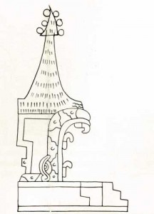 Fig.13 The doorway of this circular temple is represented by the open mouth of a serpent. The teeth and eyes can be seen. Codex Borgia.