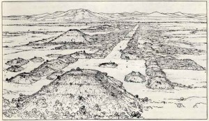 Teotihuacan antes de los trabajos de Leopoldo Batres: perspectiva realizada por William Holmes en 1895.