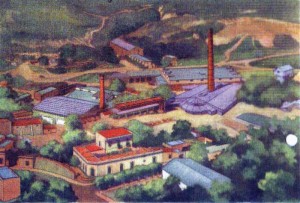 Imagen de la fábrica Coceramic de 1930 donde se observa la compleja topografía sobre la que está construida