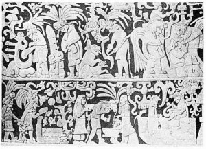 Detalles de los relieves de la parte baja de la bóveda en el Templo Norte