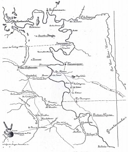 Mapa de la región selvática de la selva lacandona realizado durante sus expediciones arqueológicas de 1898-1900.